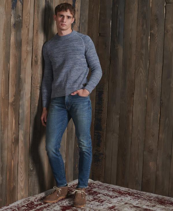 Superdry Hommes pull en maille trapèze en coton biologique D64Z5316 vêtements bleu