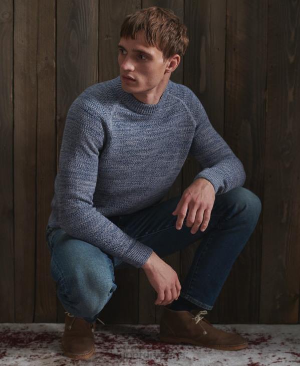 Superdry Hommes pull en maille trapèze en coton biologique D64Z5316 vêtements bleu