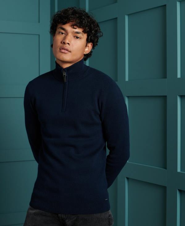 Superdry Hommes pull henley en coton à étiquette orange D64Z1345 vêtements marine