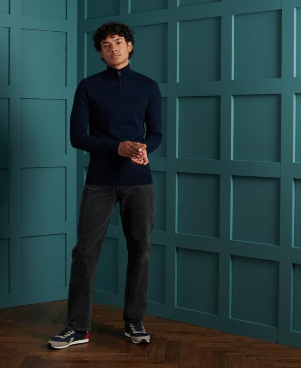 Superdry Hommes pull henley en coton à étiquette orange D64Z1345 vêtements marine