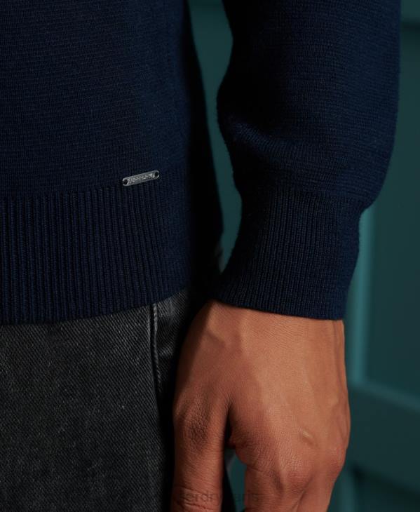 Superdry Hommes pull henley en coton à étiquette orange D64Z1345 vêtements marine