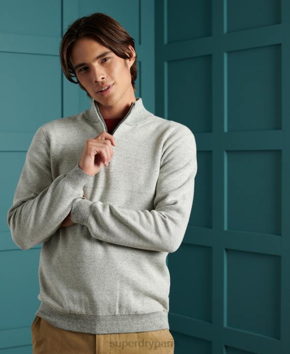 Superdry Hommes pull henley en coton à étiquette orange D64Z1358 vêtements gris clair