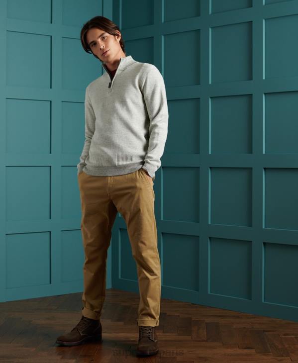 Superdry Hommes pull henley en coton à étiquette orange D64Z1358 vêtements gris clair