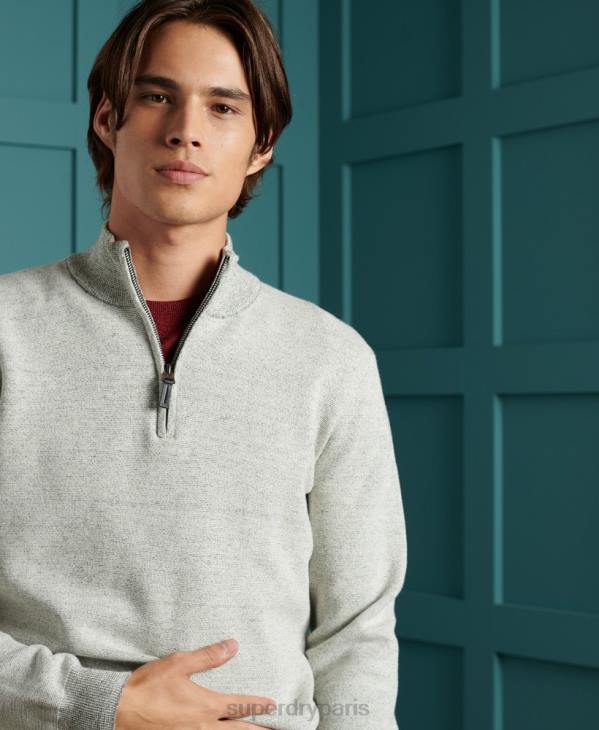 Superdry Hommes pull henley en coton à étiquette orange D64Z1358 vêtements gris clair