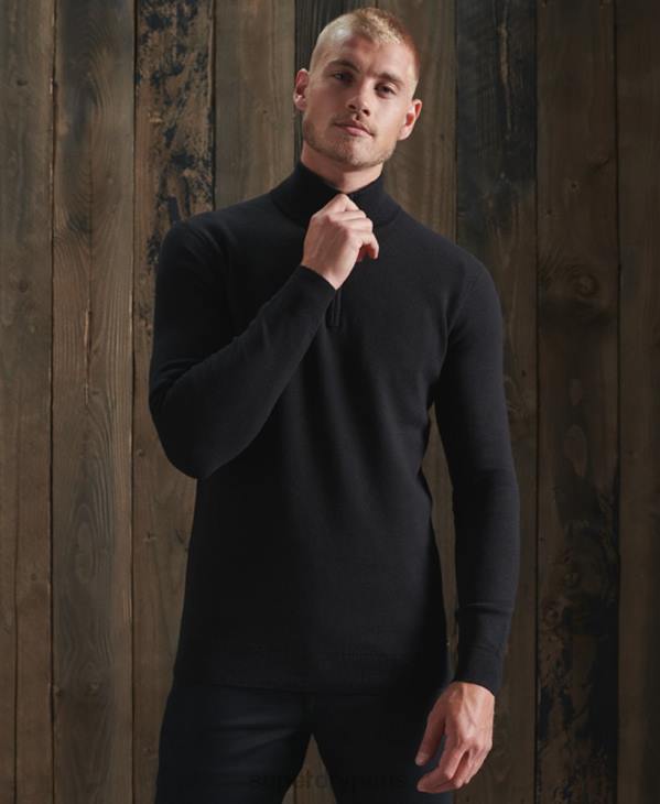 Superdry Hommes pull henley en coton à étiquette orange D64Z5331 vêtements noir