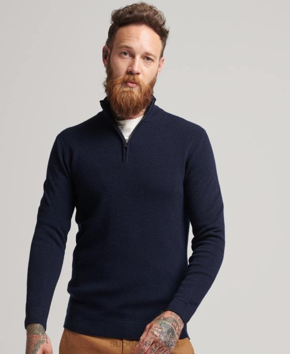 Superdry Hommes pull henley en mérinos studios D64Z1266 vêtements marine