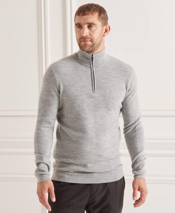 Superdry Hommes pull henley en mérinos studios D64Z1295 vêtements gris