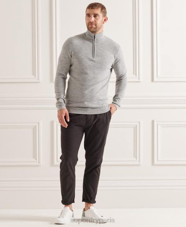 Superdry Hommes pull henley en mérinos studios D64Z1295 vêtements gris