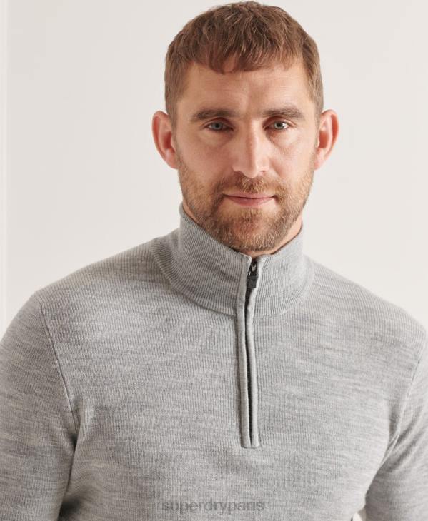 Superdry Hommes pull henley en mérinos studios D64Z1295 vêtements gris