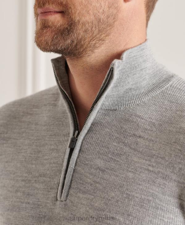 Superdry Hommes pull henley en mérinos studios D64Z1295 vêtements gris