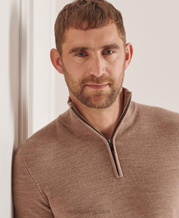 Superdry Hommes pull henley en mérinos studios D64Z1323 vêtements beige