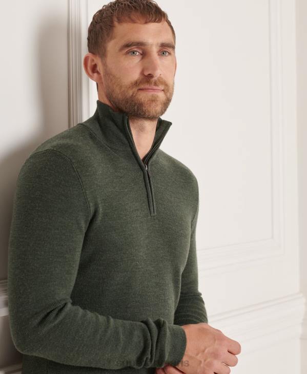 Superdry Hommes pull henley en mérinos studios D64Z1324 vêtements vert