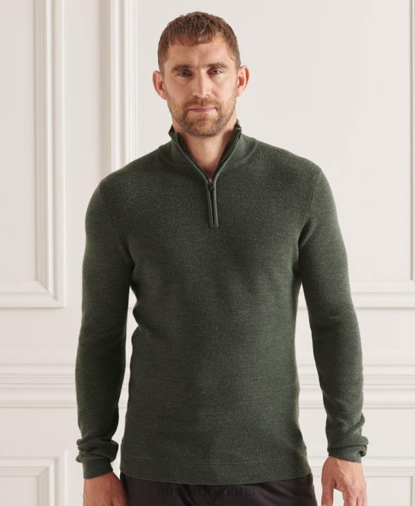 Superdry Hommes pull henley en mérinos studios D64Z1324 vêtements vert