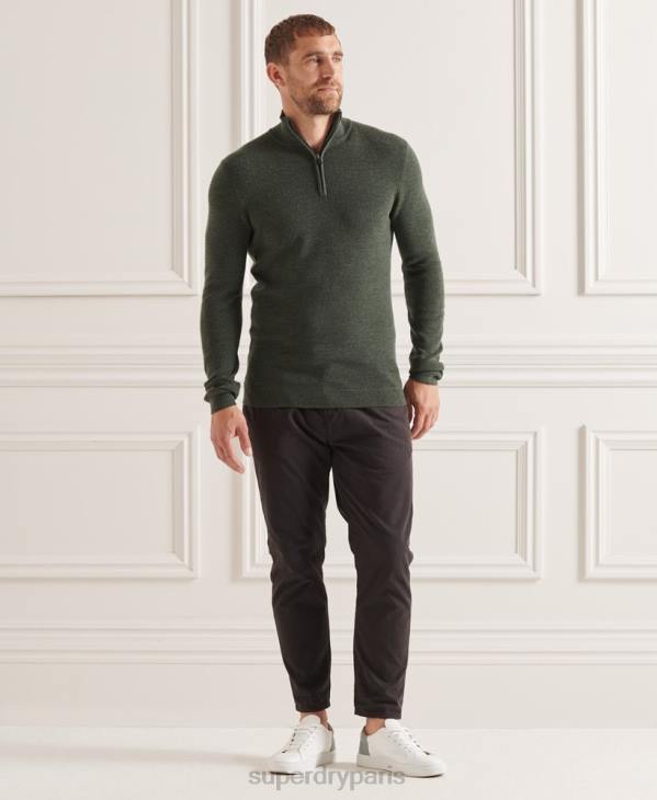 Superdry Hommes pull henley en mérinos studios D64Z1324 vêtements vert