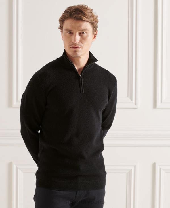 Superdry Hommes pull henley en mérinos studios D64Z5294 vêtements noir