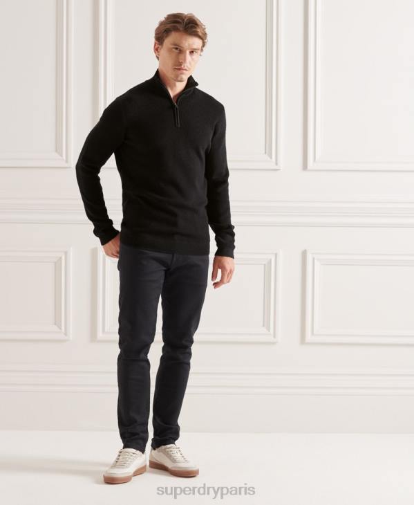 Superdry Hommes pull henley en mérinos studios D64Z5294 vêtements noir