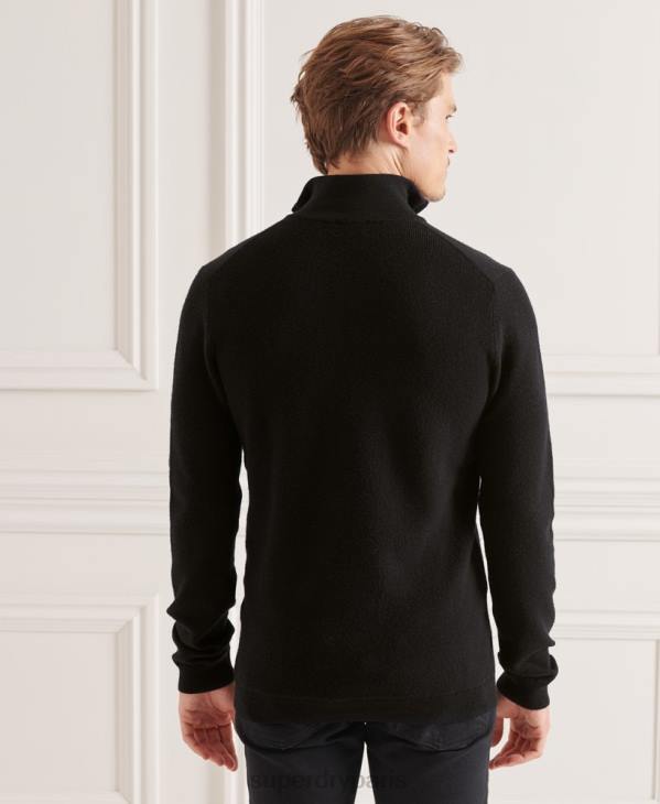Superdry Hommes pull henley en mérinos studios D64Z5294 vêtements noir