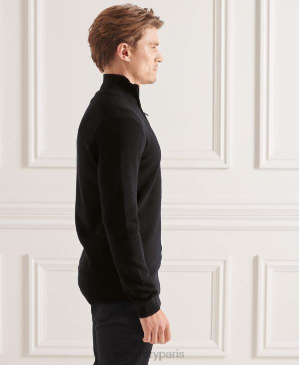 Superdry Hommes pull henley en mérinos studios D64Z5294 vêtements noir