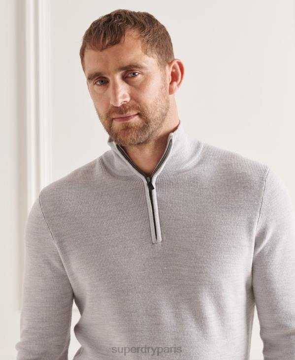 Superdry Hommes pull henley en mérinos studios D64Z5305 vêtements gris clair