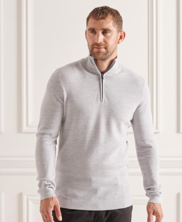 Superdry Hommes pull henley en mérinos studios D64Z5305 vêtements gris clair