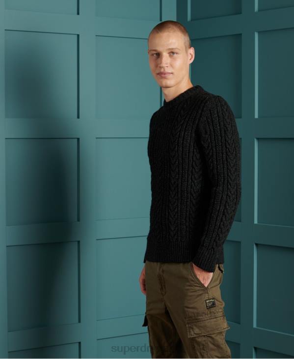 Superdry Hommes pull jacob cable crew D64Z1355 vêtements noir