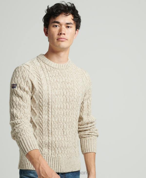 Superdry Hommes pull jacob cable crew D64Z5252 vêtements beige