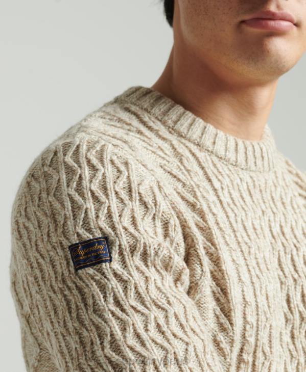 Superdry Hommes pull jacob cable crew D64Z5252 vêtements beige