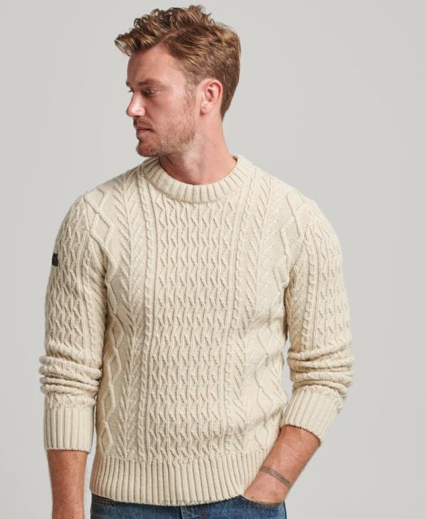 Superdry Hommes pull jacob cable crew D64Z5255 vêtements crème