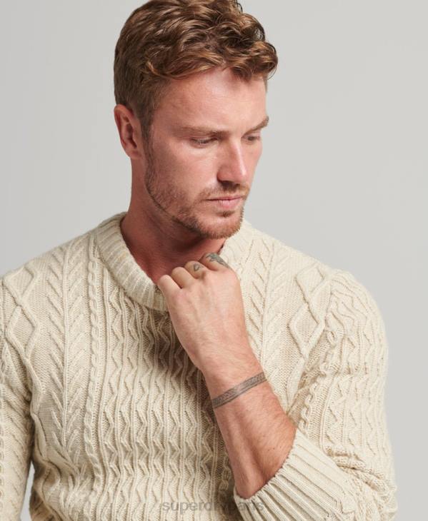 Superdry Hommes pull jacob cable crew D64Z5255 vêtements crème