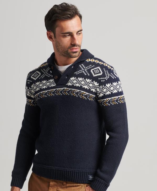 Superdry Hommes pull à motif châle en maille D64Z5241 vêtements bleu