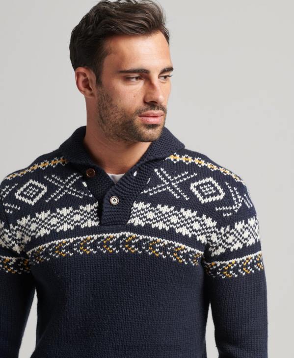 Superdry Hommes pull à motif châle en maille D64Z5241 vêtements bleu