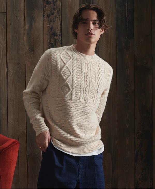 Superdry Hommes pull pêcheur à sec en édition limitée D64Z5351 vêtements blanc