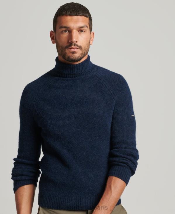 Superdry Hommes pull épais à col roulé en alpaga D64Z1262 vêtements marine