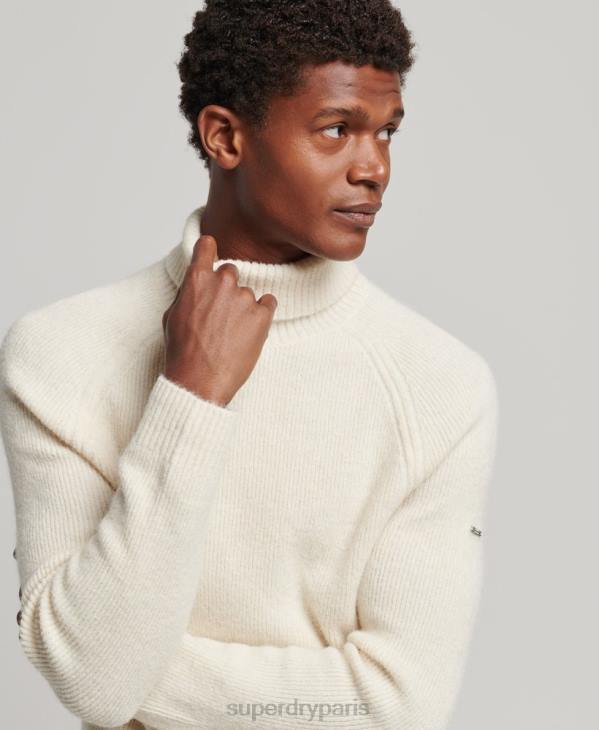 Superdry Hommes pull épais à col roulé en alpaga D64Z1267 vêtements blanc
