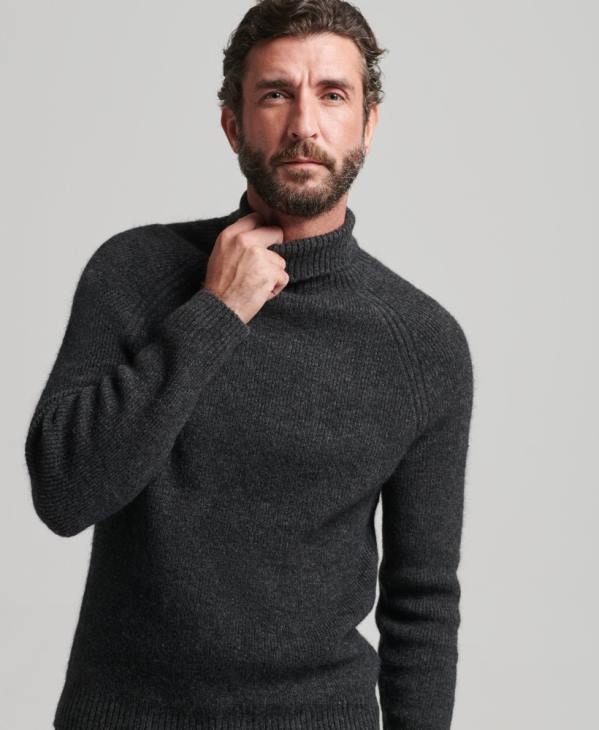 Superdry Hommes pull épais à col roulé en alpaga D64Z1289 vêtements gris foncé