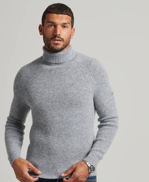 Superdry Hommes pull épais à col roulé en alpaga D64Z1301 vêtements gris