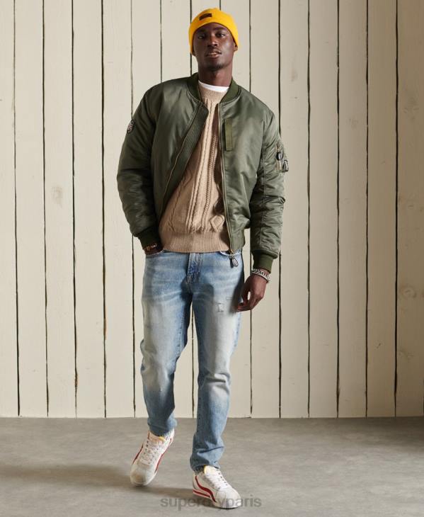 Superdry Hommes pull patchwork à torsades D64Z5313 vêtements crème