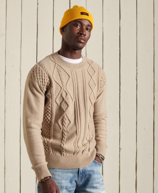 Superdry Hommes pull patchwork à torsades D64Z5313 vêtements crème