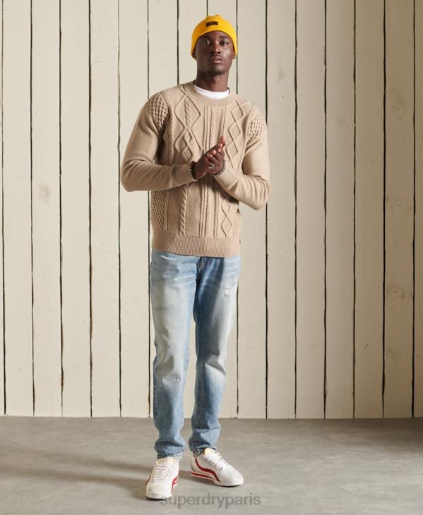 Superdry Hommes pull patchwork à torsades D64Z5313 vêtements crème