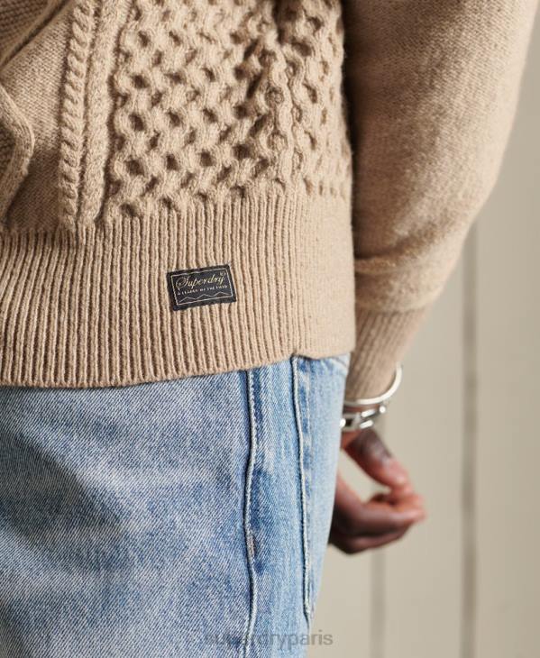 Superdry Hommes pull patchwork à torsades D64Z5313 vêtements crème