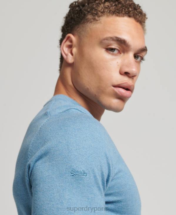 Superdry Hommes pull ras du cou en coton bio et cachemire D64Z1261 vêtements bleu