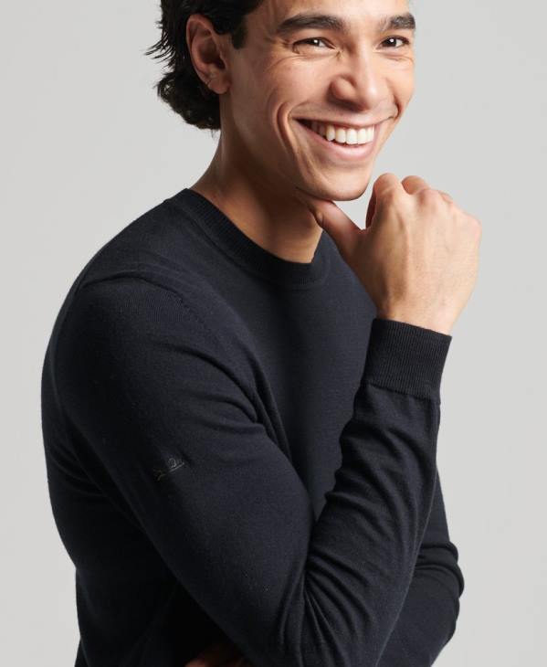 Superdry Hommes pull ras du cou en coton bio et cachemire D64Z1288 vêtements noir