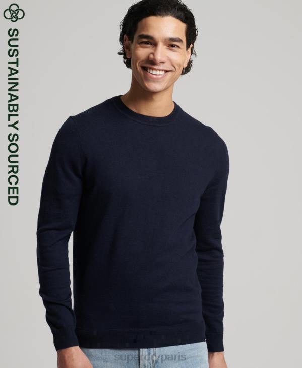 Superdry Hommes pull ras du cou en coton bio et cachemire D64Z1309 vêtements marine