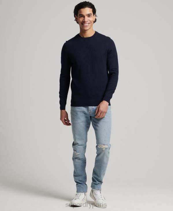 Superdry Hommes pull ras du cou en coton bio et cachemire D64Z1309 vêtements marine