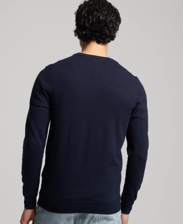 Superdry Hommes pull ras du cou en coton bio et cachemire D64Z1309 vêtements marine