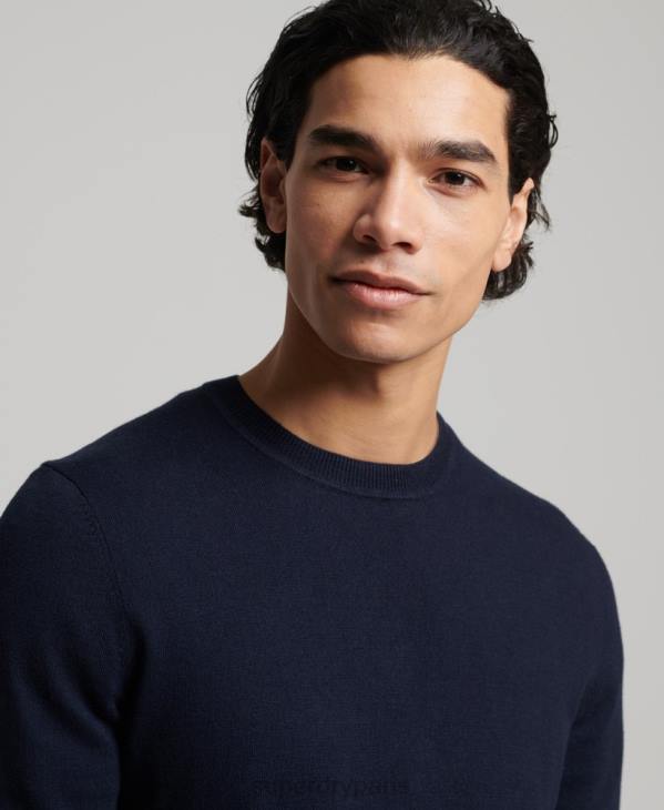 Superdry Hommes pull ras du cou en coton bio et cachemire D64Z1309 vêtements marine