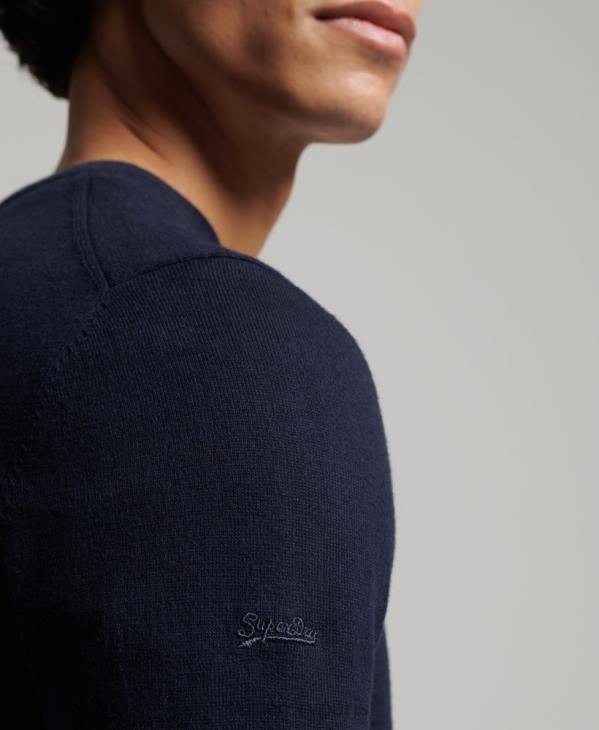 Superdry Hommes pull ras du cou en coton bio et cachemire D64Z1309 vêtements marine
