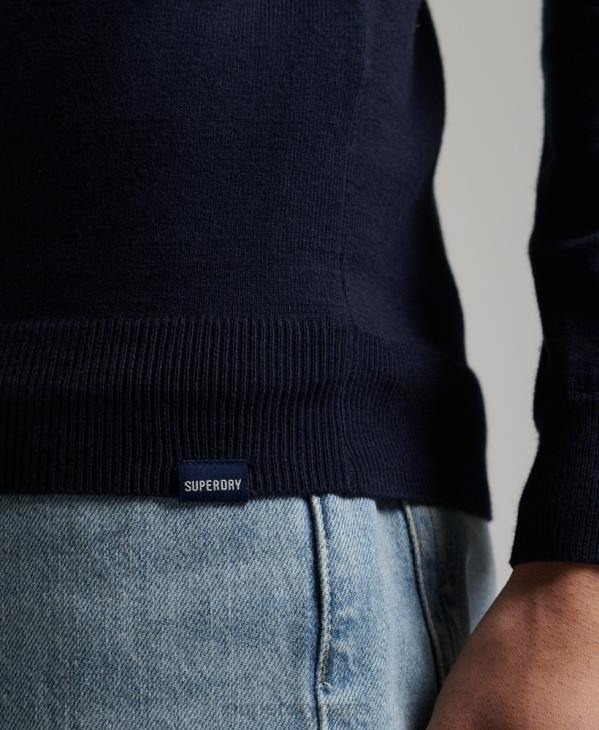 Superdry Hommes pull ras du cou en coton bio et cachemire D64Z1309 vêtements marine