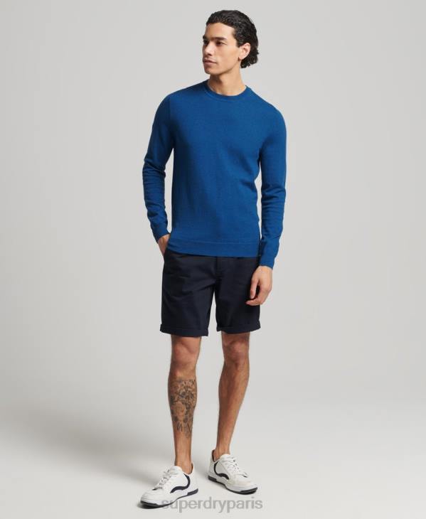Superdry Hommes pull ras du cou en coton bio et cachemire D64Z1344 vêtements bleu