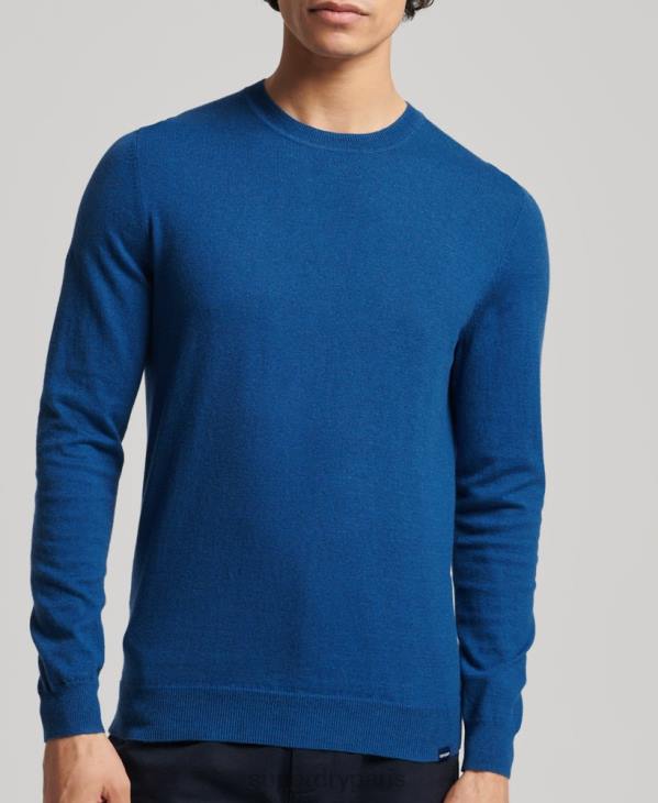 Superdry Hommes pull ras du cou en coton bio et cachemire D64Z1344 vêtements bleu